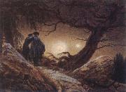 Caspar David Friedrich Two Men Looking at the Moon painting